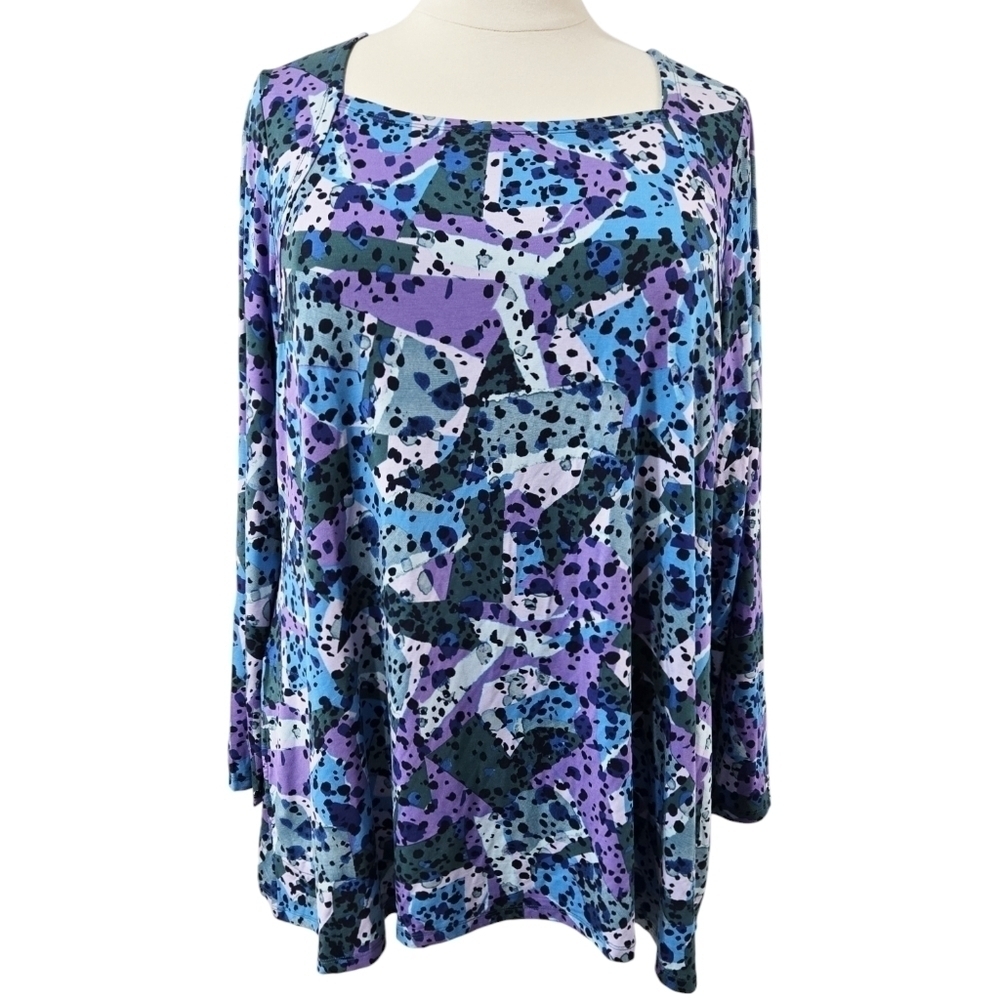 Logo Lori Goldstein Multicolor Abstract Geometric Square Neck Stretchy Tunic